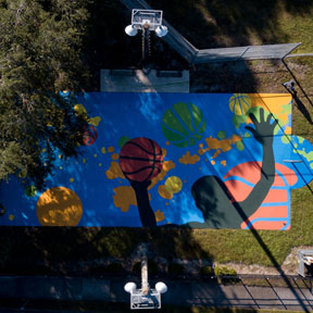 photo of Titan basketball court mural
