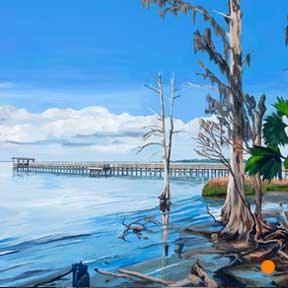 photo of St Johns river and cypress trees acrylic painting